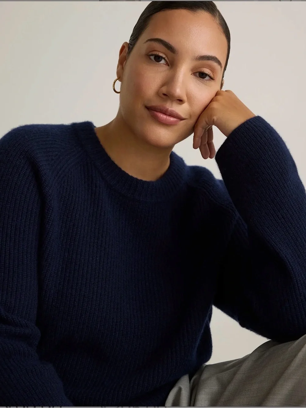 NWT Quince Mongolian Cashmere Fisherman Crewneck Sweater in Navy, sz Medium